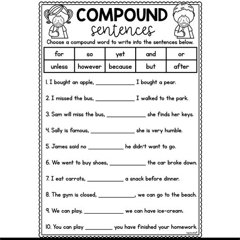 simple and compound sentence worksheet grade 7